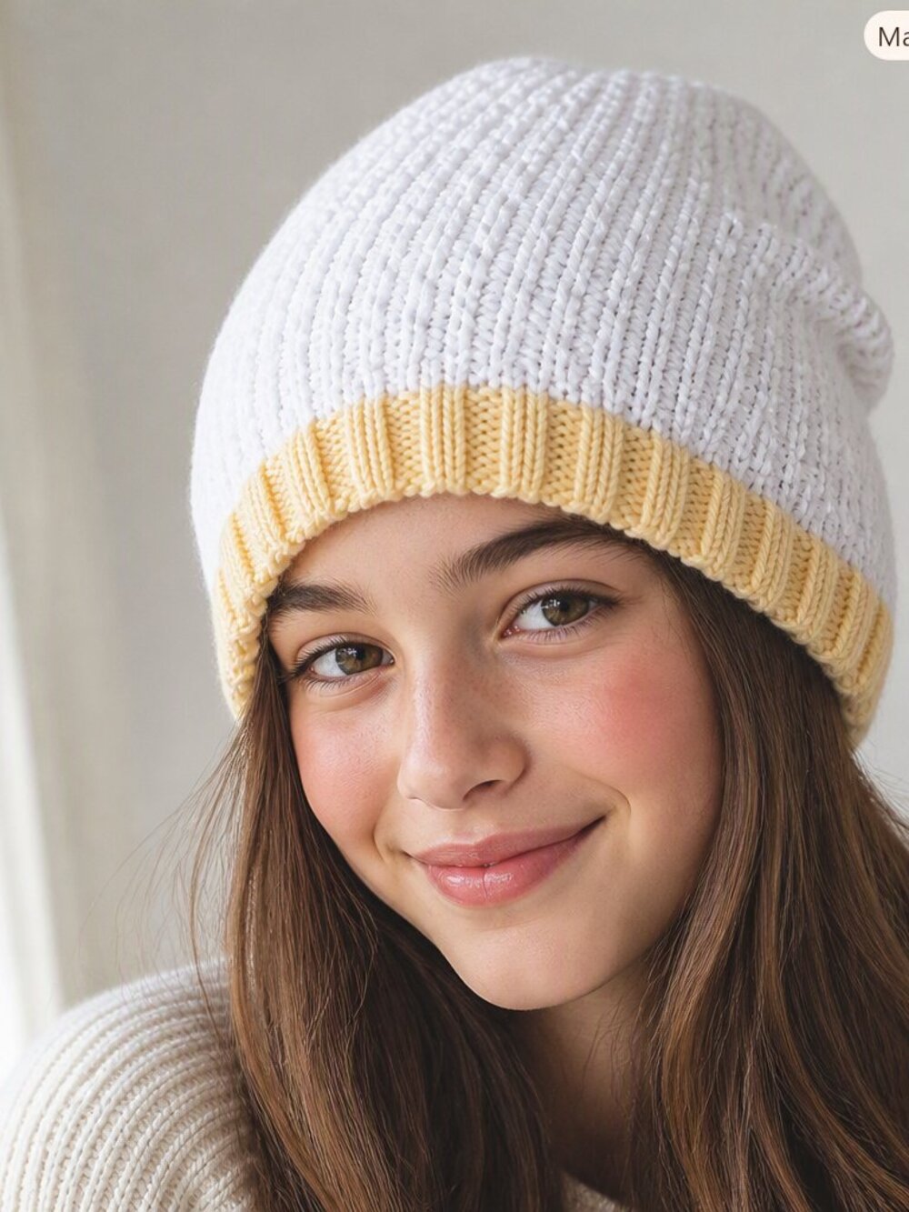 White and Cream Handmade Knit Beanie